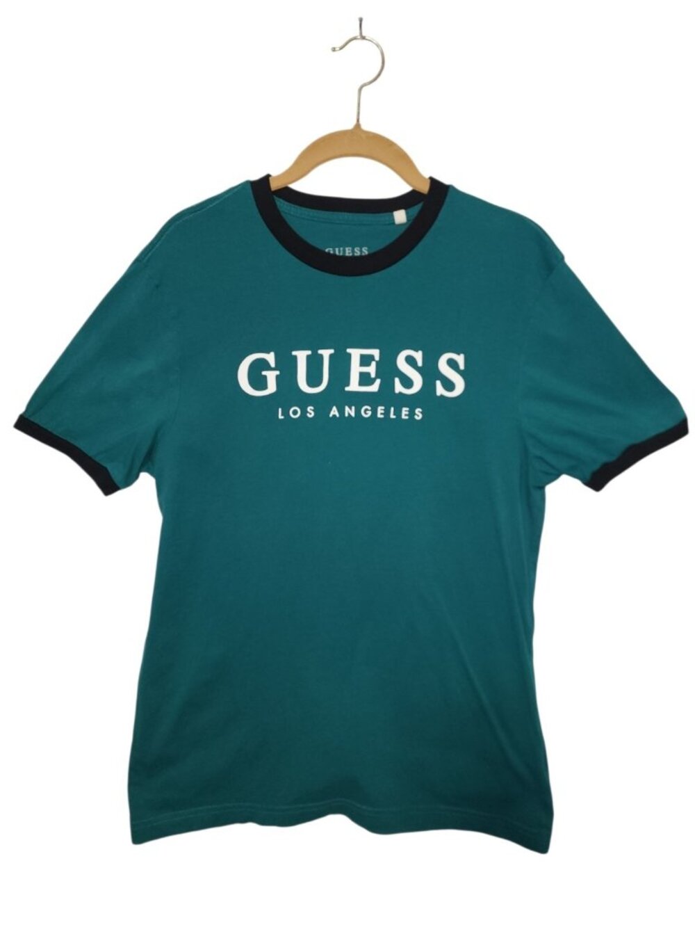 Y2K GUESS Los Angeles Teal Logo T-Shirt Mens M Crew Neck Short Sleeve